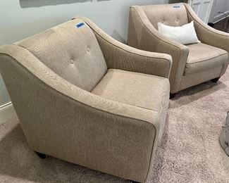 Oatmeal upholstered, down Arm Chairs. $225ea, $400 for both 