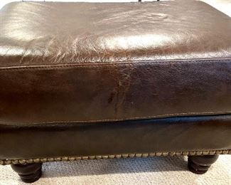Brown leather footrest w/ grommet accents 30” x 22” x 17.5 $125