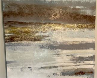 39.5 Sq  gray, white gold canvas $35