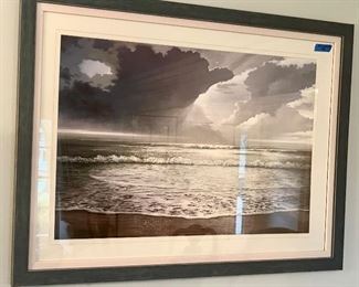 45”w x 33”h double matted, glass framed beach scene $45