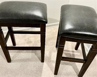 Wood plank bar 80”w x 28d x 42 h with wine rack, drawers, storage & FOOTRAIL  (not shown) 2 barstools 
21w x 15dx 30”h - $750 for set