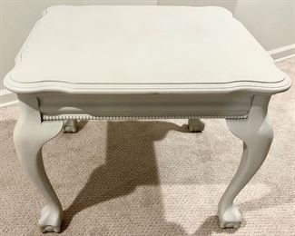 Vintage gray painted solid wood Clawfoot 26Sq x 21”h end table $65