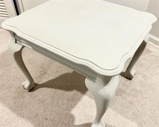 Vintage gray painted solid wood Clawfoot 26Sq x 21”h end table $65