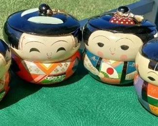 RARE JAPANESE Kokeshi Dolls Lacquer Stacking  (4) TRINKET BOXES