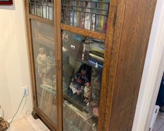 Antique oak and leaded glass cabinet