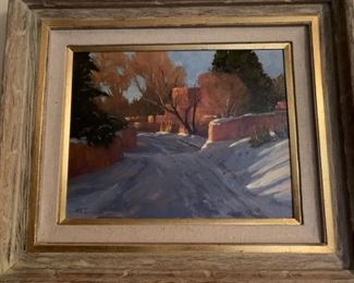 Michael Johnson 'Last Light - Santa Fe' oil on canvas, 14" x 18"