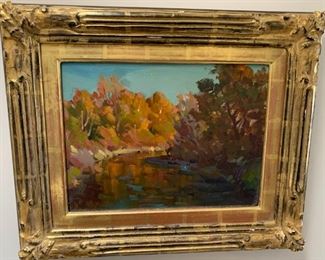 Ovanes Berberian (1951-) 'Snake River Slough' oil on board, 18 1/2" x 16" framed