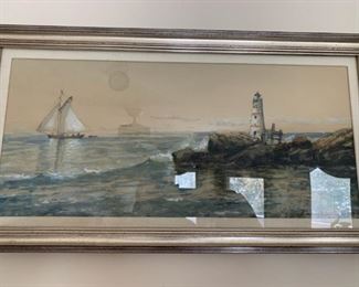 Frances Celeste Kirk 1922 'Rocks by the Waterside' watercolor