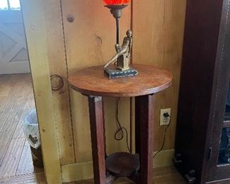 L & JG Stickley Round Table #573- 18" Diameter, Round Lower Shelf, Signed. 