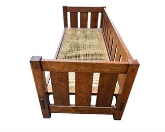 Gustav Stickley Settle #208- 76"X32" Deep, Signed. Side View.