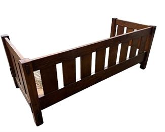 Gustav Stickley Settle #208- 76"X32" Deep, Signed. Rear View.