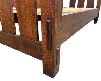 Gustav Stickley Settle #208- 76"X32" Deep, Signed. Detail.