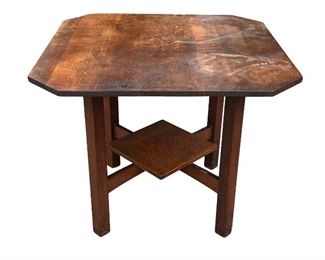 L & JG Clip Corner Table #580- Square Lower Shelf with Arches, Signed. 36"X36"