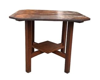 L & JG Clip Corner Table #580- Square Lower Shelf with Arches, Signed. Another View.