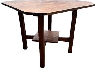 L & JG Clip Corner Table #580- Square Lower Shelf with Arches, Signed.  Another View.