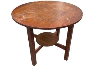 L & JG Round Table #579- Round Lower Shelf,  All Original, Signed White Decal. 36" in Diameter. Another View.