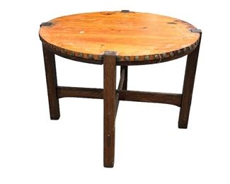 A Lot of Character in this Round Chestnut Table- Splined Top, Tack Heads on Table Edge. 40" in Diameter,