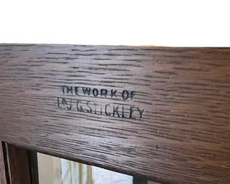 L & JG Stickley 2 Door Bookcase #645- Copper Hardware, Mortised and Keyed, Burned in Mark, "Work of L & JG Stickley." Mark.