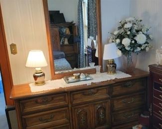 Gorgeous wood inlay dresser with mirror