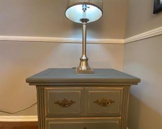 2 Drawer Distressed Blue Night Stand and Brushed Silver Lamp