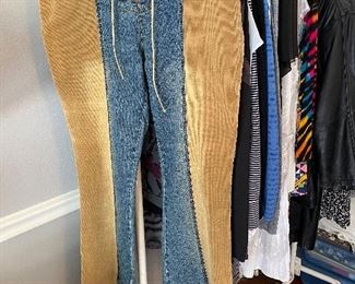 Corduroy and Denim Lace Up Bell Bottoms