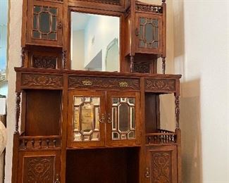Antique 1800s  Victorian Display Cabinet / Parlor Curio Cabinet with mirror and floral details