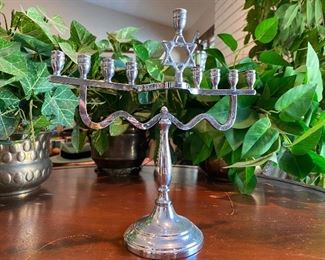 Silver Plated Hanukkah Menorah with Star of David 