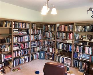 Library loaded with books.  Many first editions.  Antique books.  