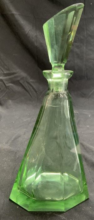 Angular Art Glass Decanter W Stopper Green
