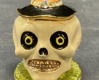 Enameled Halloween Skull Pill Box
