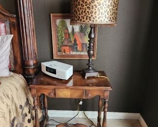 side table, lamp, Bose radio