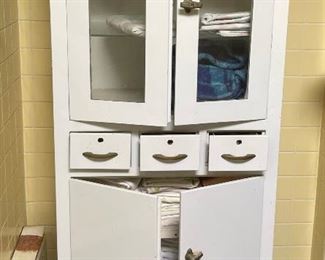 Antique Metal and Glass Medical Cabinet with drawers