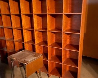 Wooden cubbie shelves.  No pressed board here!