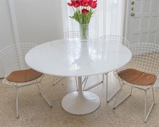 Sarrinen ‘tulip’ dinning table.  Sturdy & rock solid!  Marble top w/cast aluminum base (28”h x 47” dia.):  $1,460.00