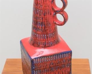 1960's Mid Century ceramic vase #71 35 by Bodo Mans for Bay Keramick  design-Market.US.  Red and blue abstract (14 3/4" h):  $220.00
