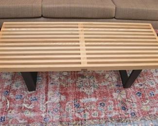 G. Nelson MCM solid wood Martini table w/dove tail joints (14.5”h x 48”w x 14.5”d):  $390.00.  Rival rug.  Hand made in Turkey (125”l x 82”w):  $640.00 (under pad included)