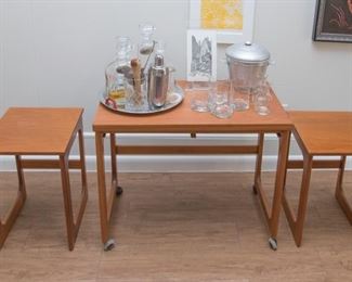 MCM Bar Cart on casters.  Teak wood.  McIntosh Quality Furniture Co.  3 pc. set. The top opens up. $280.00 (as is)