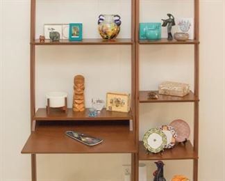 Modular shelving system.  Fine hardwood Poplar (77”h x 45”w x 23”d to front of desk. 2 units):  $300.00  *When this shelf is purchased, we ask that the buyer consider picking it up at the end of the sale on Sunday.  Thank You!  SHELVING UNIT IS SOLD.  Many items on the shelf  are still available