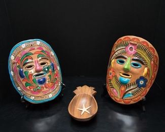 Vtg. Mexican Folk Art hand painted masks - terracotta:  $34.00 ea. 