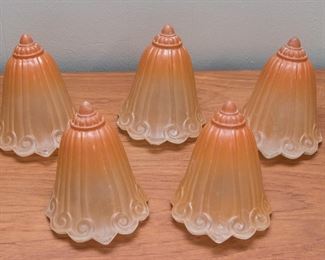 1920's Slip Shades.  Orange baked enamel on glass.  Set of 5:  $480.00 (as is)