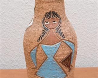 #7897 Mid Century Fratelli Fanciullacci Sgraffito 8" Italian pottery vase "Girls":  $350.00