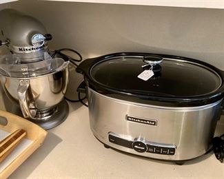 Left to right:    KitchenAide Artisan mixer:  $360.00. Kitchen Aide 6 qt. slow cooker:  $60.00