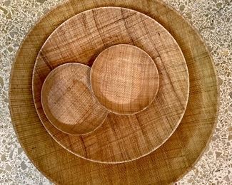Retro 'Kimball Vista' Ware 15" bowl:  $180.00.  Vtg. Burlap Raffia ware bowls:  11.5" bowl:  $36.00.  (2) 6" Raffiaware bowls:  $18.00 ea.