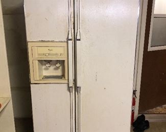 Garage refrigerator.  The outside isn’t real attractive but the inside is clean and the ice maker works.