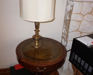 lamp, drum leather top table