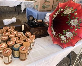 Edison phonograph and large selection of record cylinders