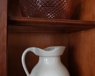 Vintage Pink Glass Depression Glass Bowl - Vintage Pitcher