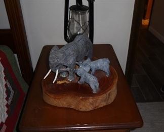 Hard Rock Maple one Drawer Nightstand- Elephant Figurine 