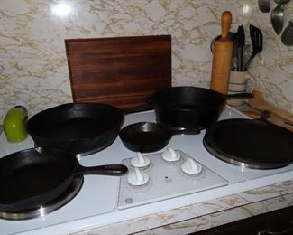 Cast Iron Skillets - Wagner - Griswald - Lodge - Cutting Board - Rolling Pin