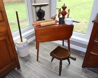 Antique Milking Bench - Antique Small Drop Table 
